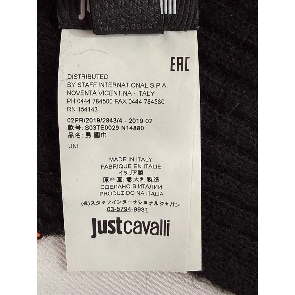 Just Cavalli Signature Logo Scarf Beanie Set Orange Black Size Small Italy